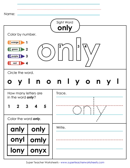 Worksheet 4: Only (Printable PDF Worksheet)