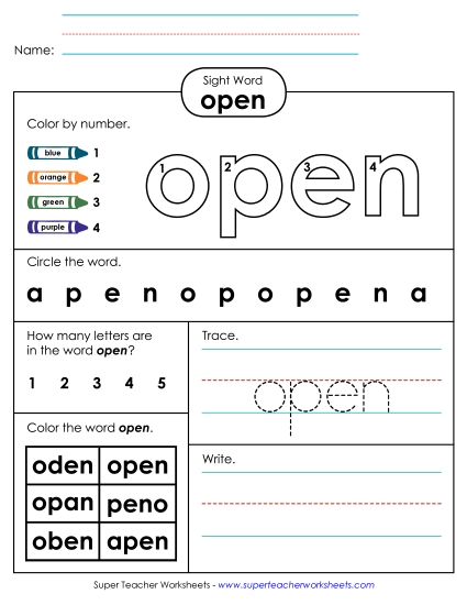 Worksheet 4: Open (Printable PDF Worksheet)