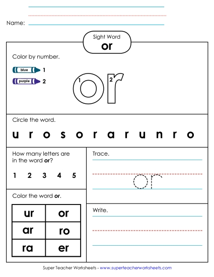Worksheet 4: Or (Printable PDF Worksheet)
