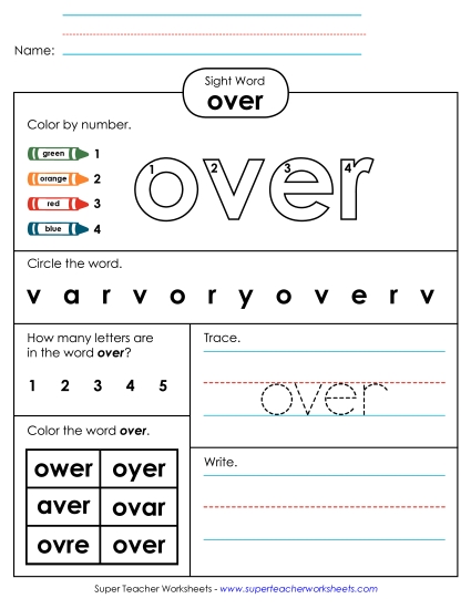 Worksheet 4: Over (Printable PDF Worksheet)