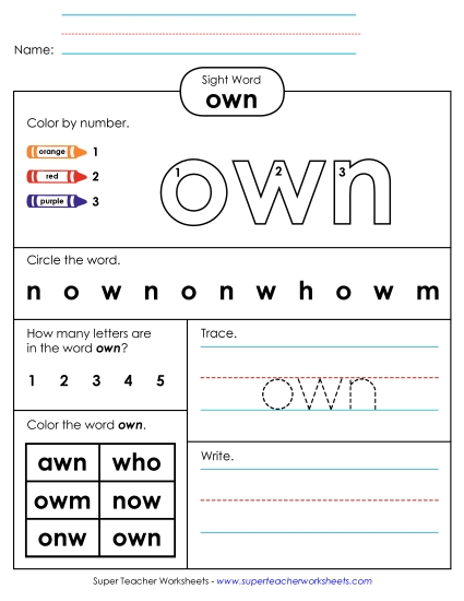 Worksheet 4: Own (Printable PDF Worksheet)