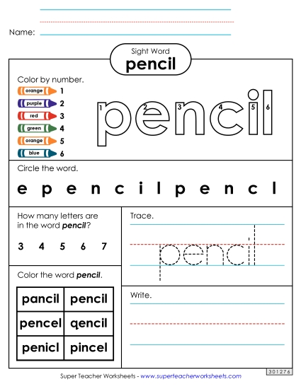 Worksheet 4: Pencil (Printable PDF Worksheet)