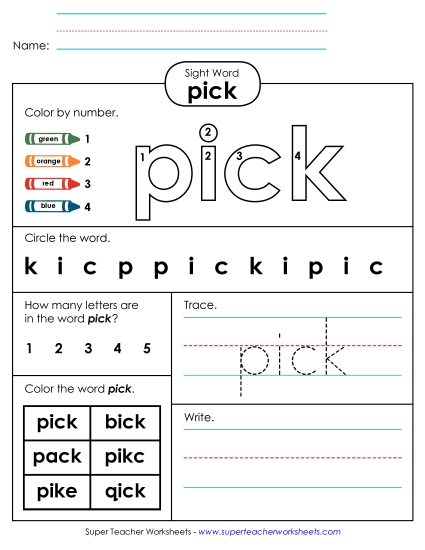Worksheet 4: Pick (Printable PDF Worksheet)