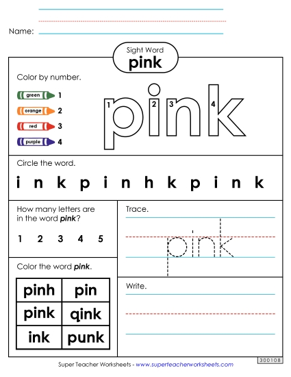 Worksheet 4: Pink (Printable PDF Worksheet)