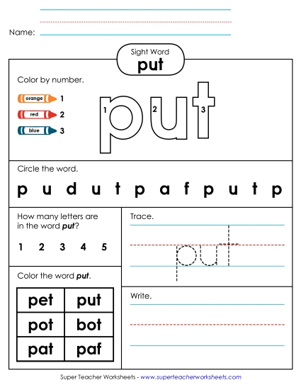 Worksheet 4: Put (Printable PDF Worksheet)