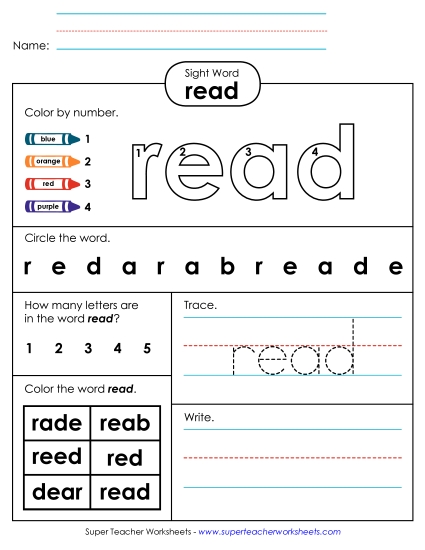 Worksheet 4: Read (Printable PDF Worksheet)