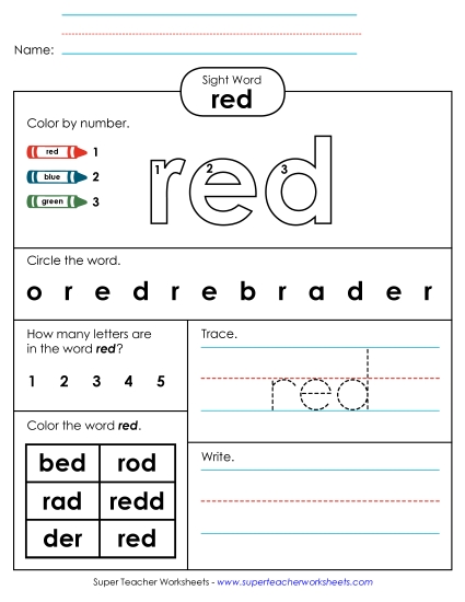 Worksheet 4: Red (Printable PDF Worksheet)