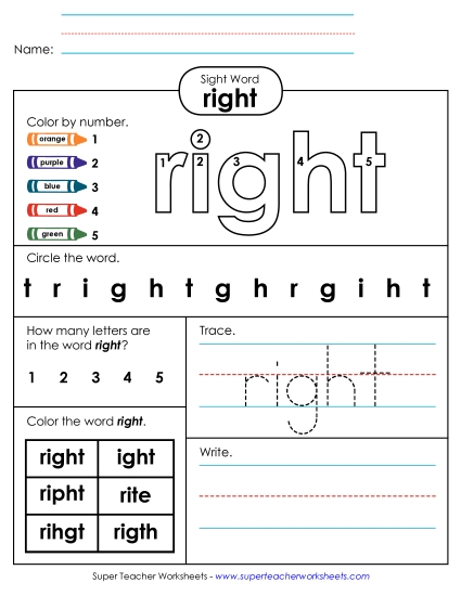 Worksheet 4: Right (Printable PDF Worksheet)