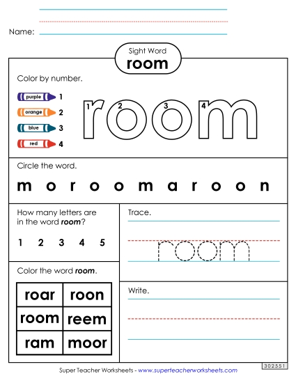 Worksheet 4: Room (Printable PDF Worksheet)