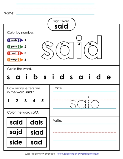 Worksheet 4: Said (Printable PDF Worksheet)