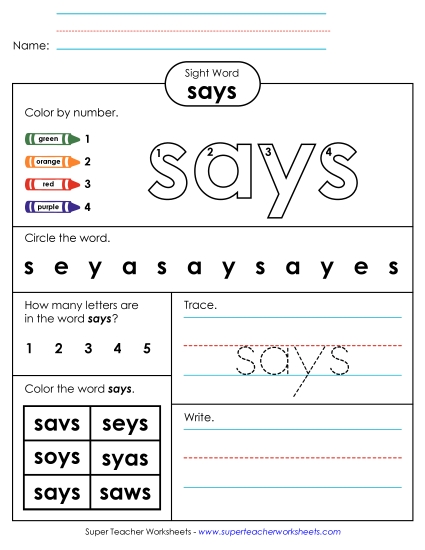 Worksheet 4: Says (Printable PDF Worksheet)