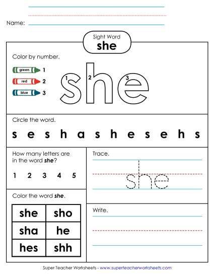 Worksheet 4: She (Printable PDF Worksheet)