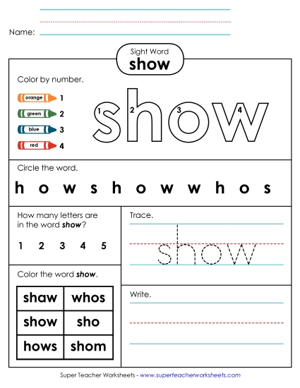 Worksheet 4: Show (Printable PDF Worksheet)