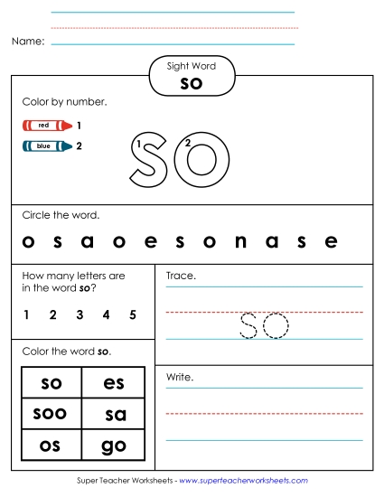 Worksheet 4: So (Printable PDF Worksheet)