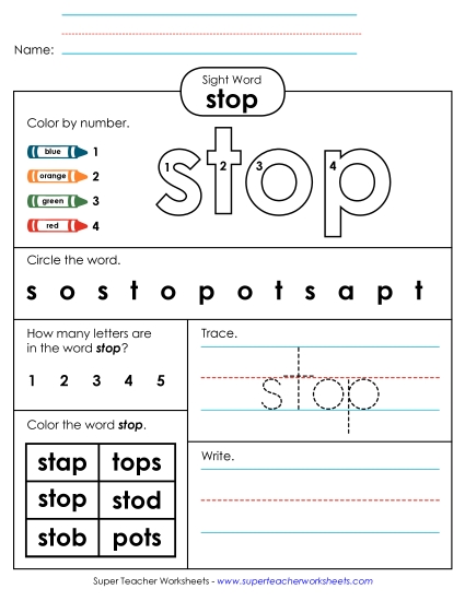 Worksheet 4: Stop (Printable PDF Worksheet)
