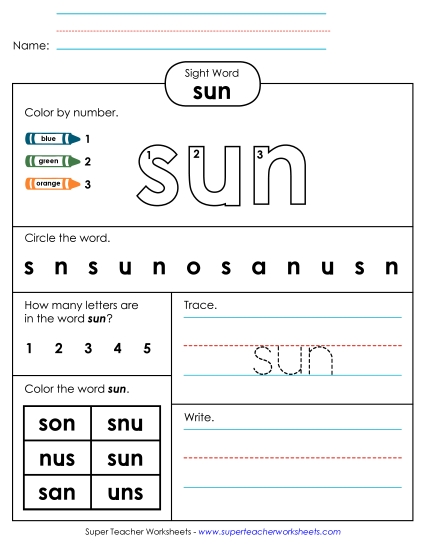 Worksheet 4: Sun (Printable PDF Worksheet)