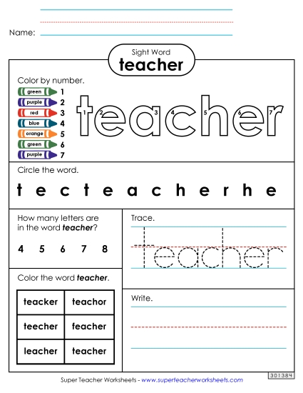 Worksheet 4: Teacher (Printable PDF Worksheet)
