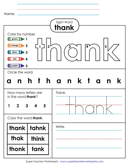 Worksheet 4: Thank (Printable PDF Worksheet)