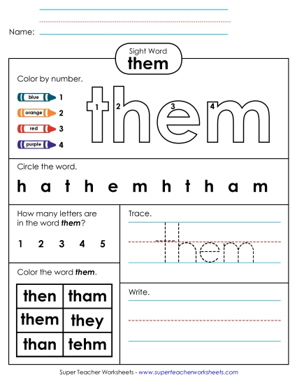 Worksheet 4: Them (Printable PDF Worksheet)