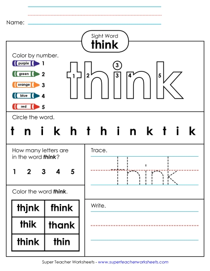 Worksheet 4: Think (Printable PDF Worksheet)