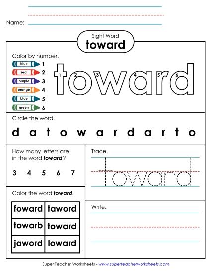 Worksheet 4: Toward (Printable PDF Worksheet)