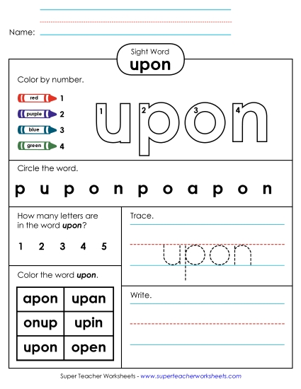 Worksheet 4: Upon (Printable PDF Worksheet)