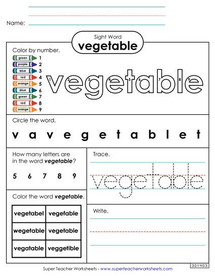 Worksheet 4: Vegetable (Printable PDF Worksheet)