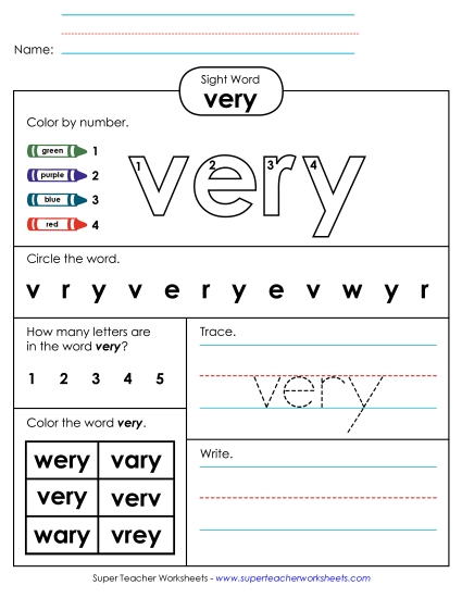 Worksheet 4: Very (Printable PDF Worksheet)
