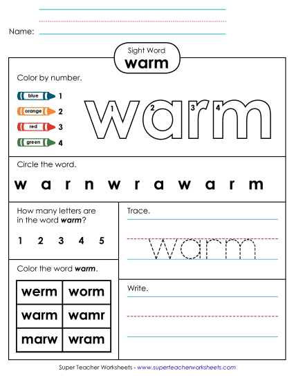 Worksheet 4: Warm (Printable PDF Worksheet)