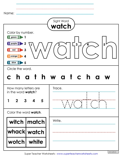 Worksheet 4: Watch (Printable PDF Worksheet)