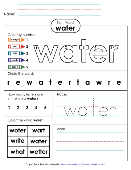 Worksheet 4: Water (Printable PDF Worksheet)