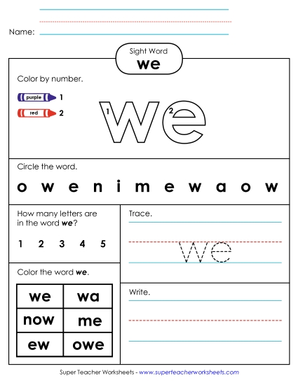Worksheet 4: We (Printable PDF Worksheet)