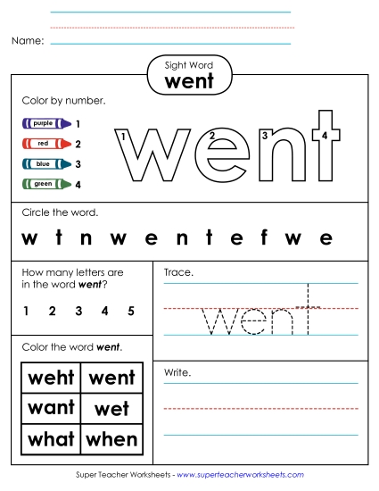 Worksheet 4: Went (Printable PDF Worksheet)