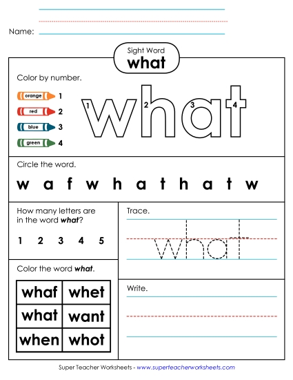 Worksheet 4: What (Printable PDF Worksheet)