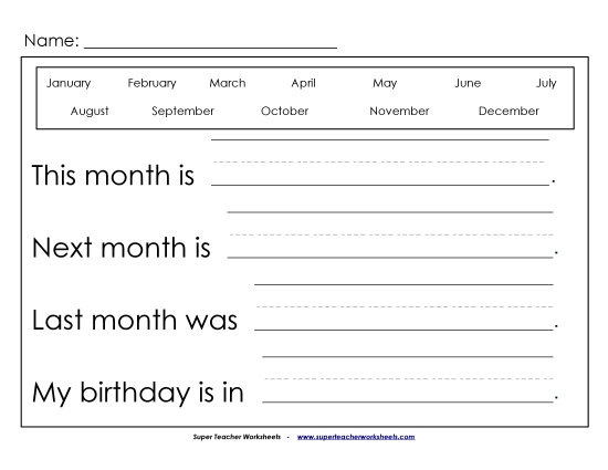 Calendars (Basic) - Write the Month (Basic) (Printable PDF Worksheet)
