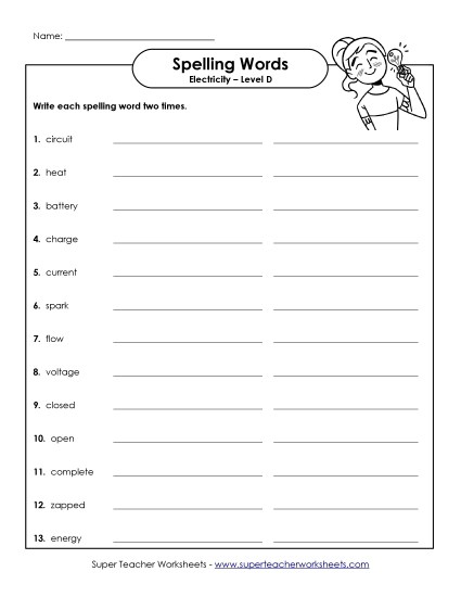 Worksheets and Activities - Write the Spelling Words Twice (Printable PDF Worksheet)