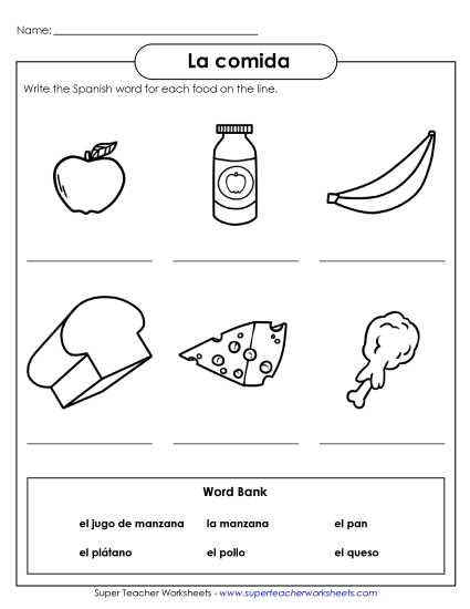 Foods  - Write the Word: Food 1 (Printable PDF Worksheet)