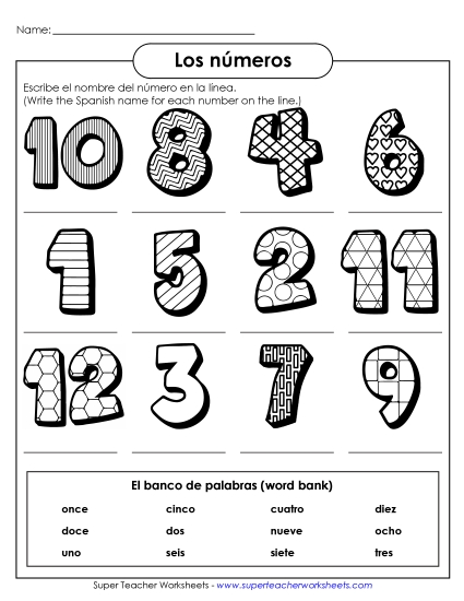 Numbers  - Write the Words: Numbers (1-12) (Printable PDF Worksheet)