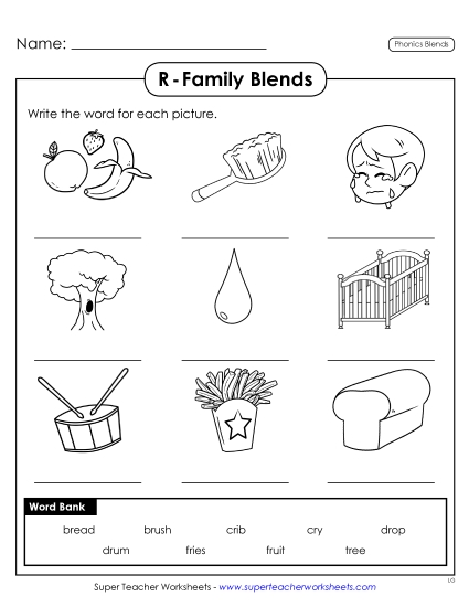 Worksheets - Write the Words: R-Blends (Printable PDF Worksheet)