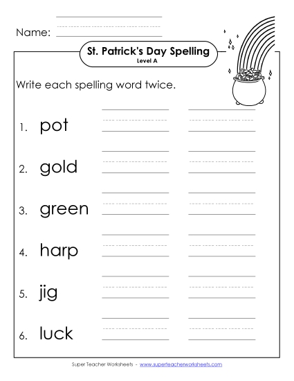 Worksheets - Write Twice (A-St. Patrick's Day)  (Printable PDF Worksheet)