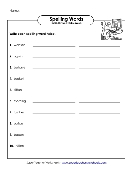 Worksheets - Write Twice (C-28) (Printable PDF Worksheet)