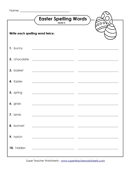 Worksheets - Write Twice (C-Easter)  (Printable PDF Worksheet)