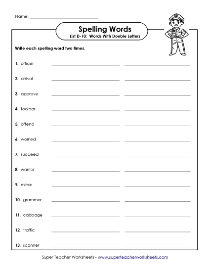 Worksheets - Write Twice (D-10) (Printable PDF Worksheet)