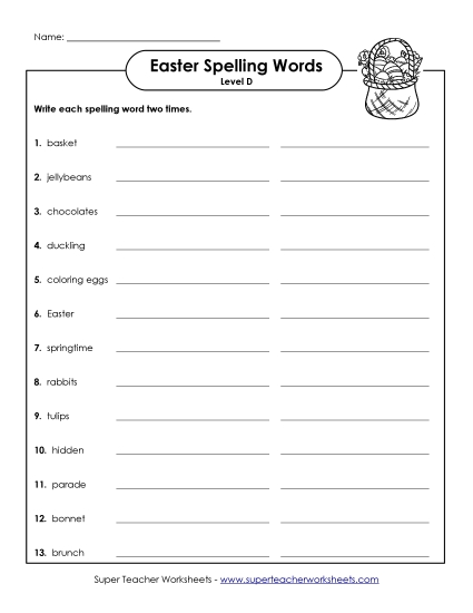 Worksheets - Write Twice (D-Easter)  (Printable PDF Worksheet)