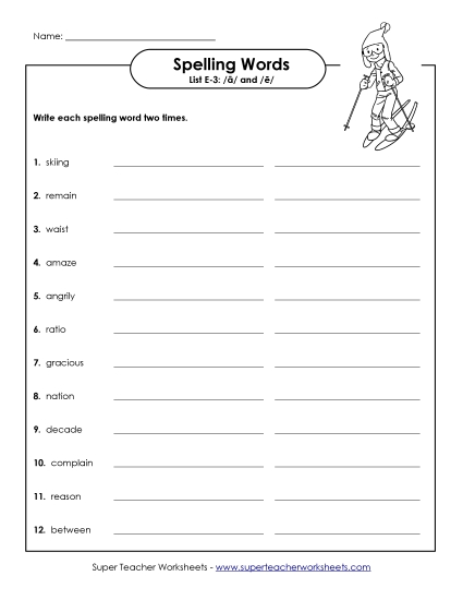 Worksheets and Puzzles - Write Words Twice (E-3) (Printable PDF Worksheet)