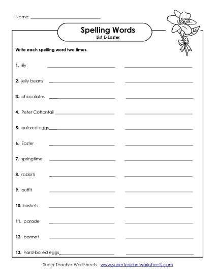 Worksheets and Puzzles - Write Words Twice (Easter) (Printable PDF Worksheet)