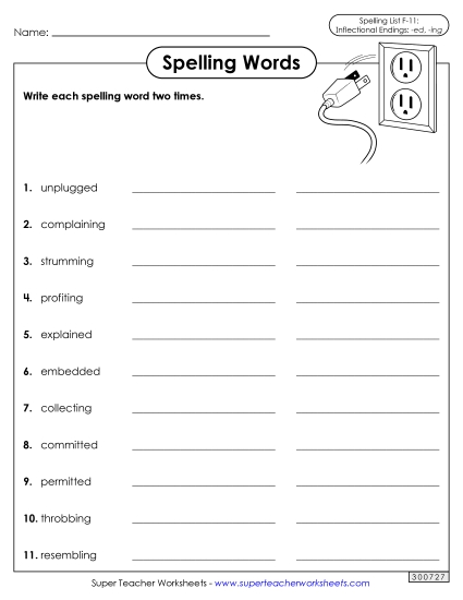 Worksheets and Puzzles - Write Words Twice (F-11) (Printable PDF Worksheet)