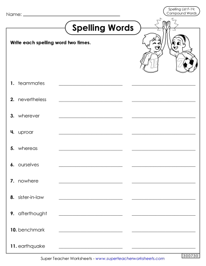 Worksheets and Puzzles - Write Words Twice (F-14) (Printable PDF Worksheet)