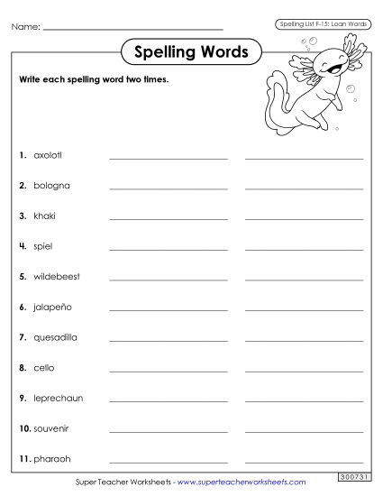Worksheets and Puzzles - Write Words Twice (F-15) (Printable PDF Worksheet)
