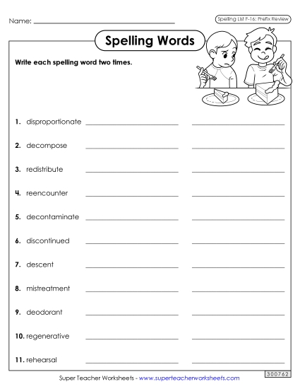 Worksheets and Puzzles - Write Words Twice (F-16) (Printable PDF Worksheet)